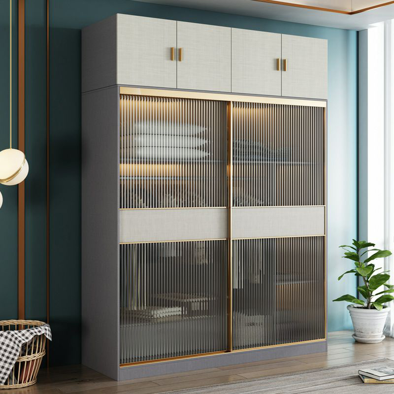 Contemporary Grey Wood Freestanding Cabinet Armoire with Lock, Interior Shelves & Soft Close Drawer
