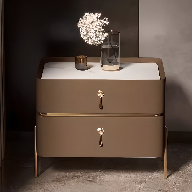 Organic Modern Stone Drawer Storage Nightstand with Leg & 2 Drawers