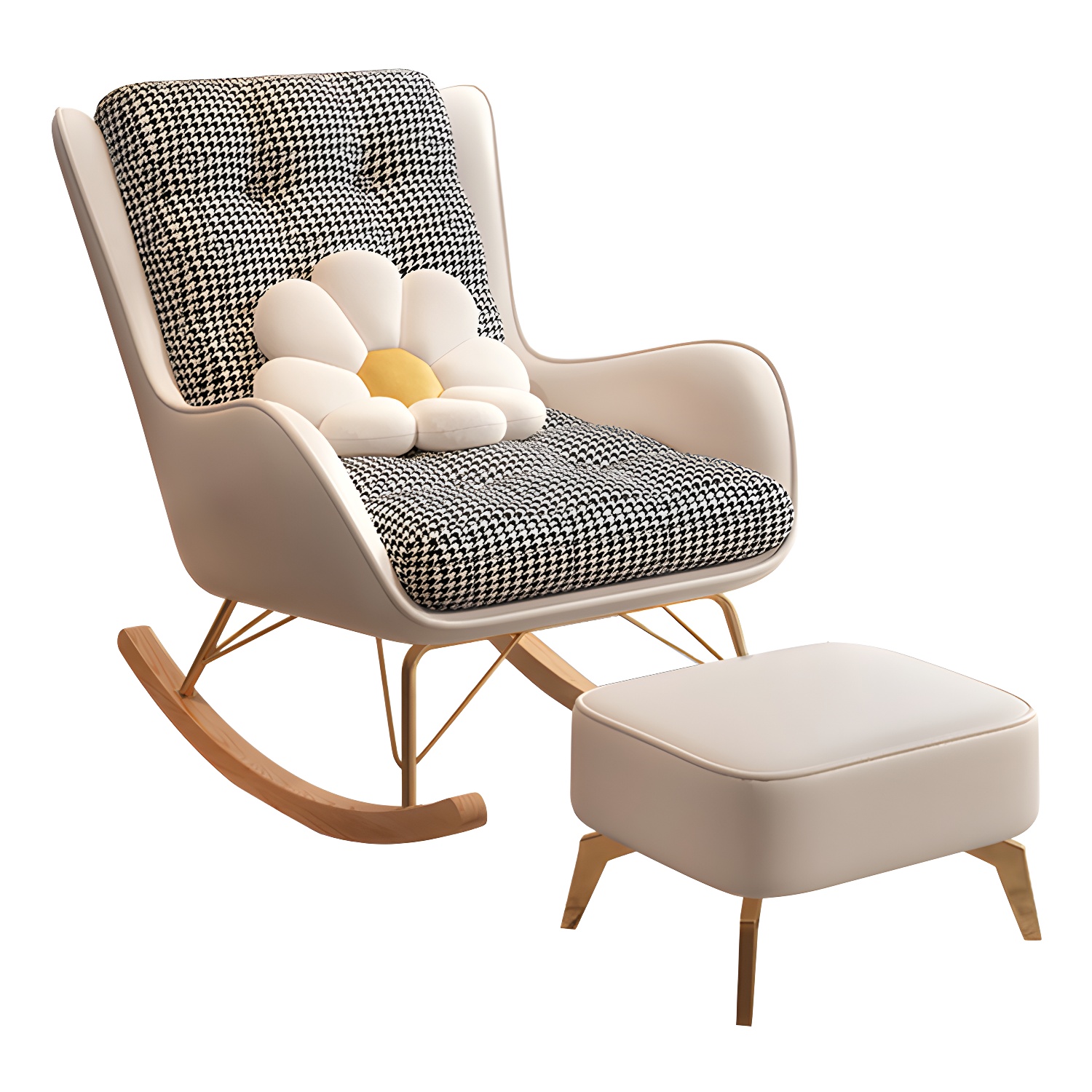 Contemporary Rocking Chair Fabric Upholstered Tufted Wing Chair Back Indoor Rocking Chair - image 10