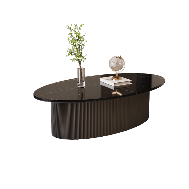 Single Stone Oblong Accent Table with 1 Tier Plinth Base for Foyer