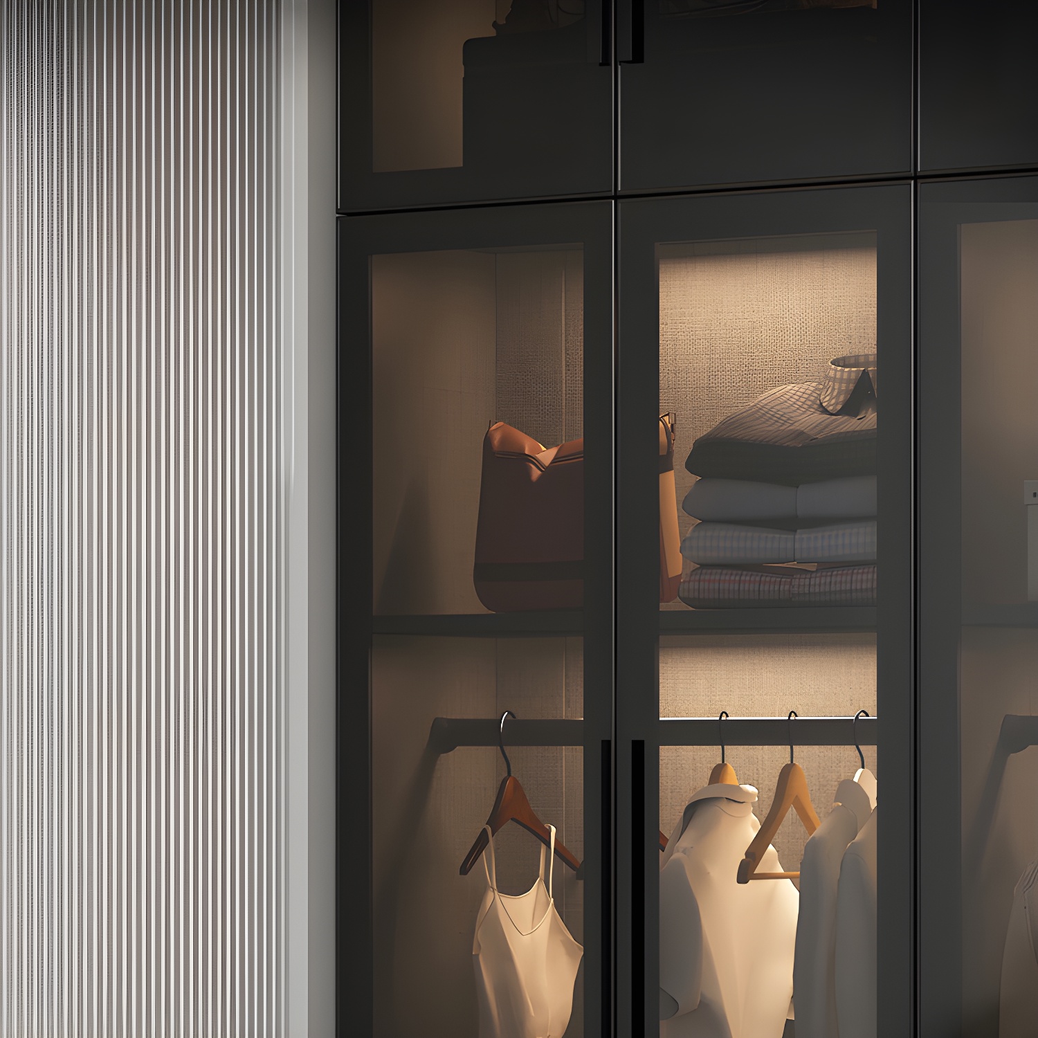 Black Glass Wardrobe Armoire Modern Style Wardrobe for Bedroom - image 6