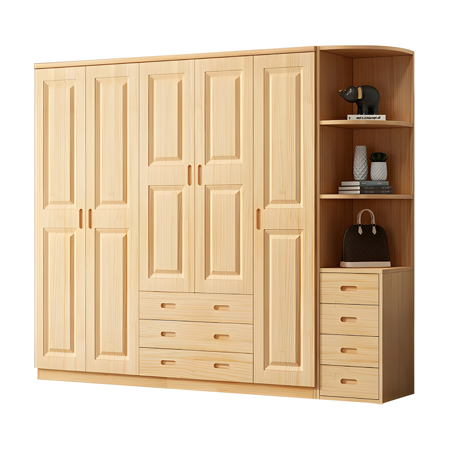 Modern Natural Pine Wardrobe Armoire with Drawers and Clothing Rod - image 5