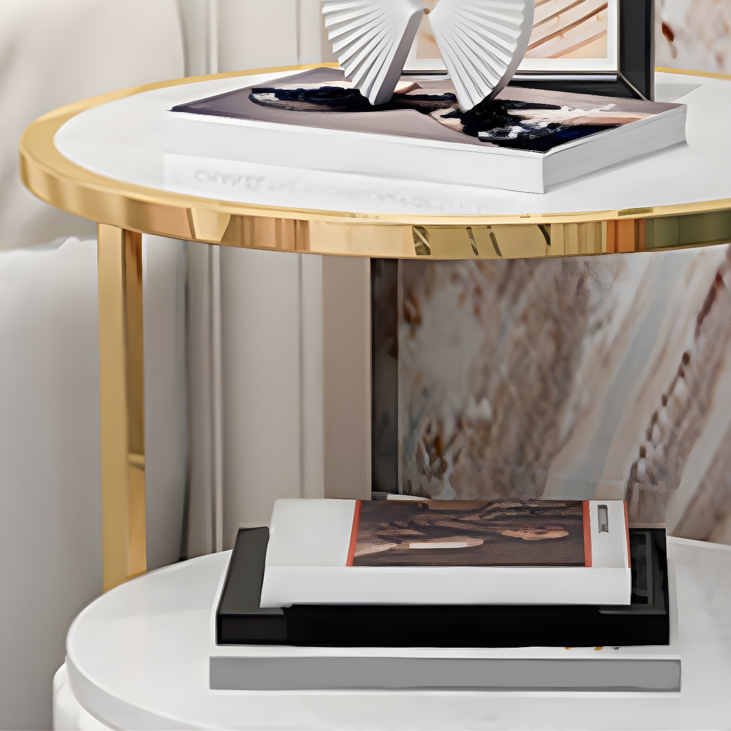 Modern Open Storage Nightstand Stone Top 20 Inch Tall 1-Drawer Night Table - image 8
