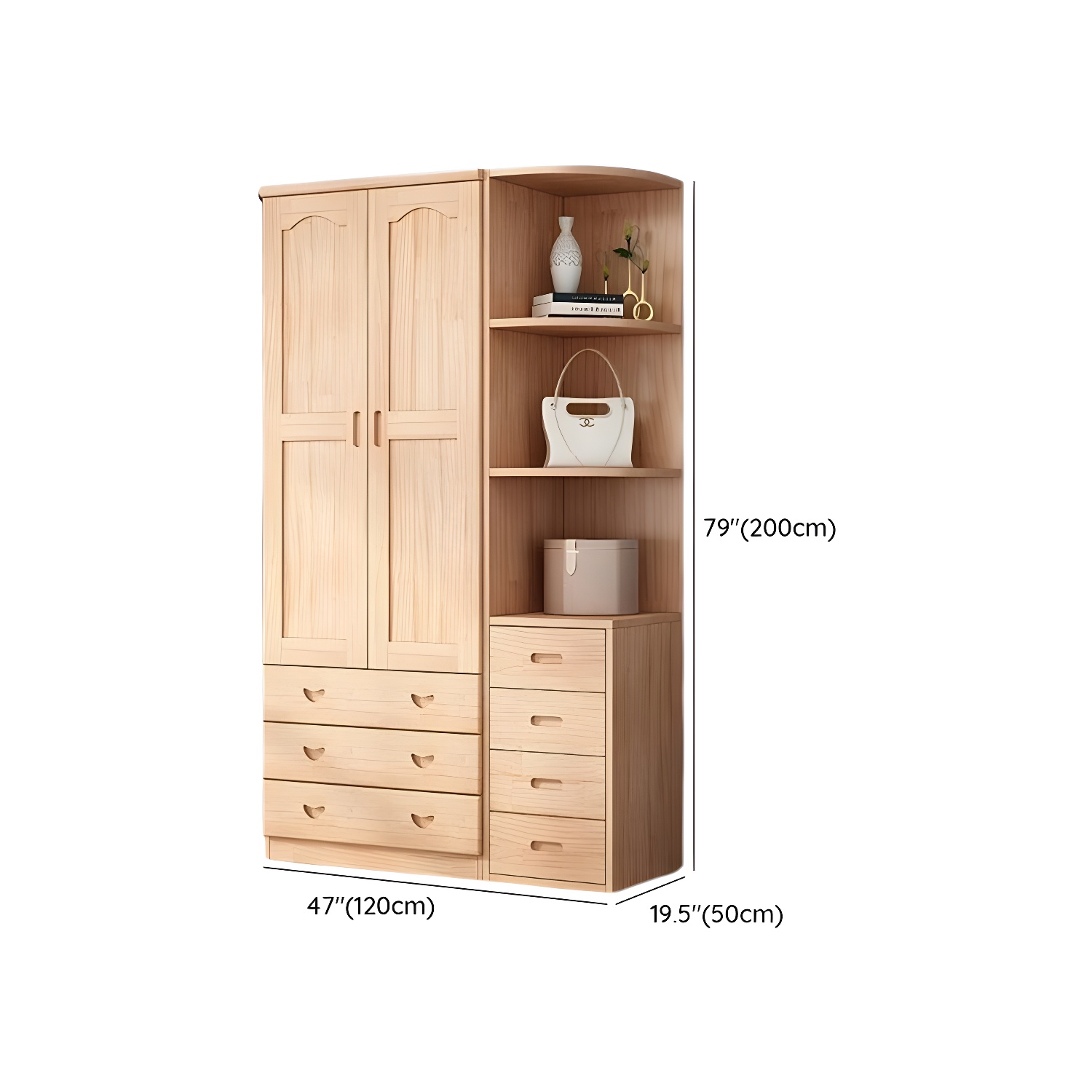 Scandinavian Natural Wood Wardrobe Armoire - 50cm Width - Drawers Included - image 23
