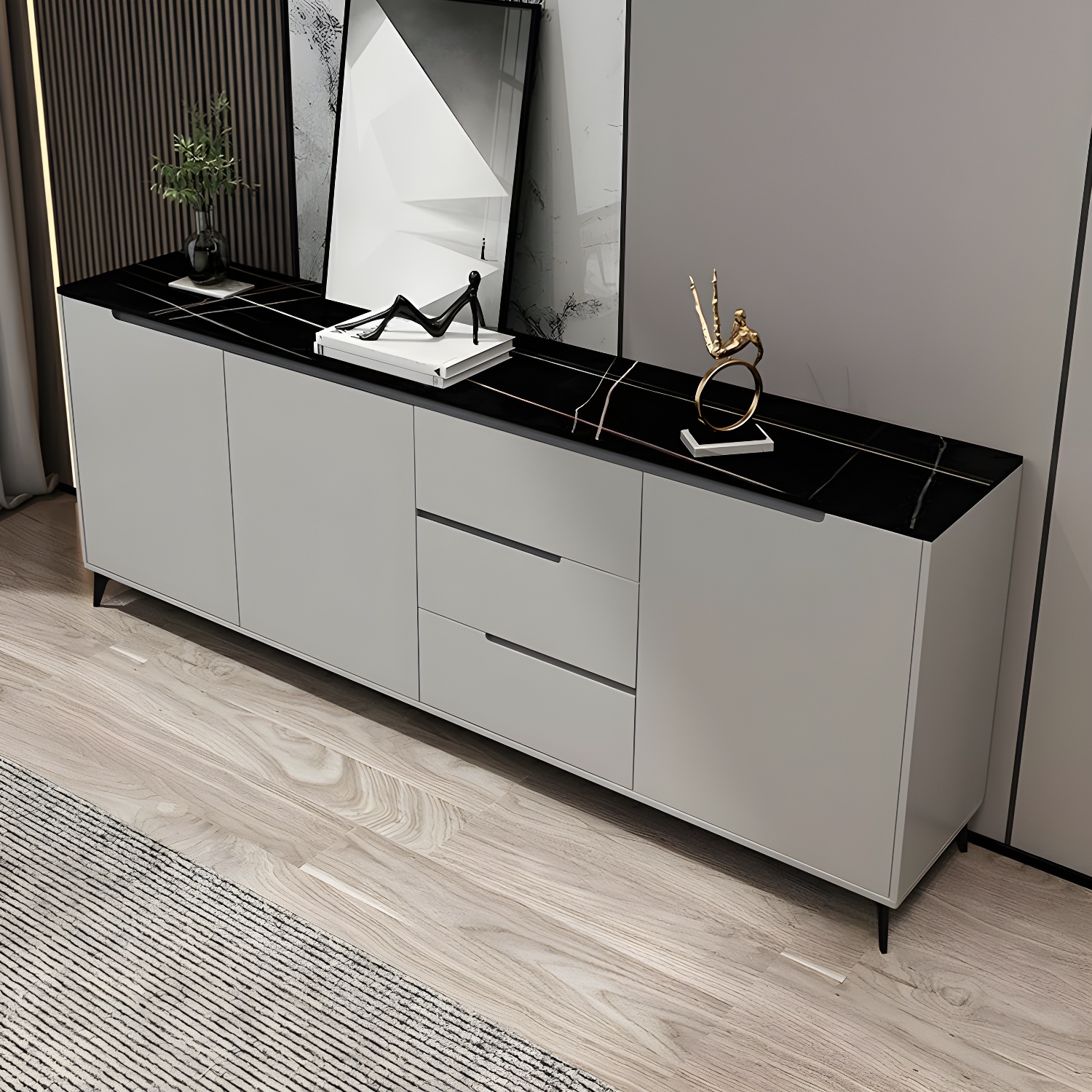 Modern Wood Sideboard with 3 Drawers and 3 Doors - Overall Dimensions 40cm W x 85cm H - image 3