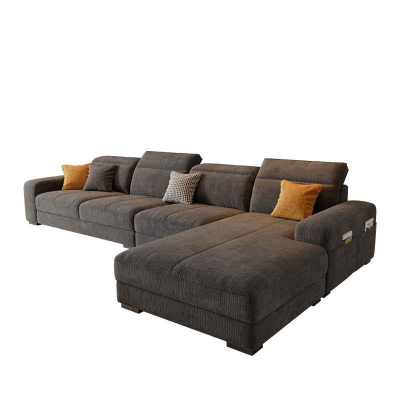 L-Shape Sofa Recliner in Plush Material, White/Light Green, Right Hand Facing - image 4