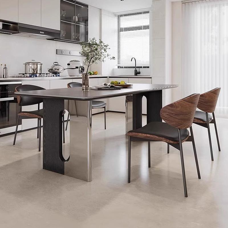 Dining Table Set with Slate Top and Two-sided Pedestal, Fixed Table, Padded Chair with Back, 5-piece in Dove Grey - image 3