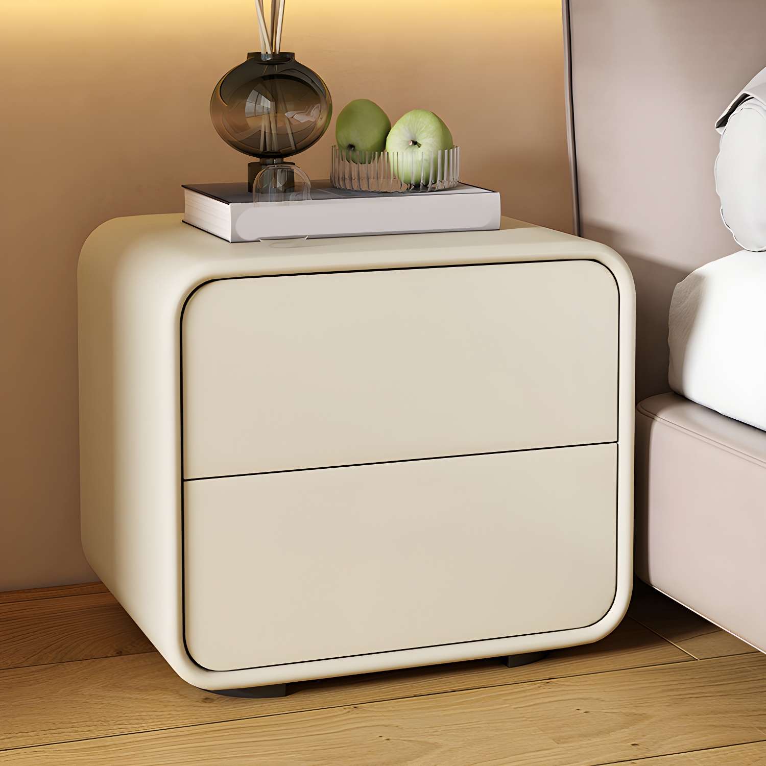 Contemporary Style 2 Drawer Night Table Solid Wood Frame Leather Nightstand - image 6