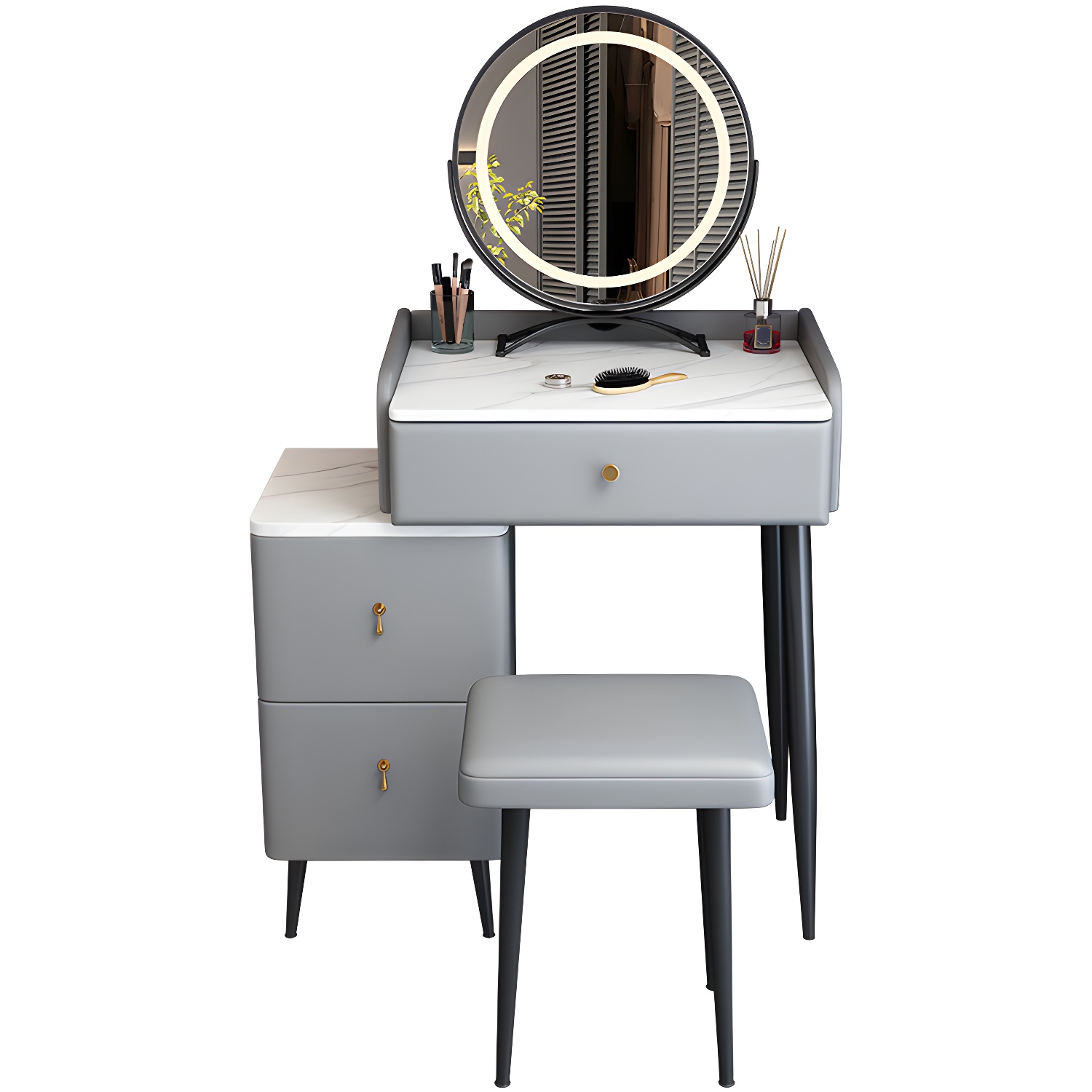 Contemporary Make-up Vanity with Stone Top and Metal Legs for Bedroom - image 9