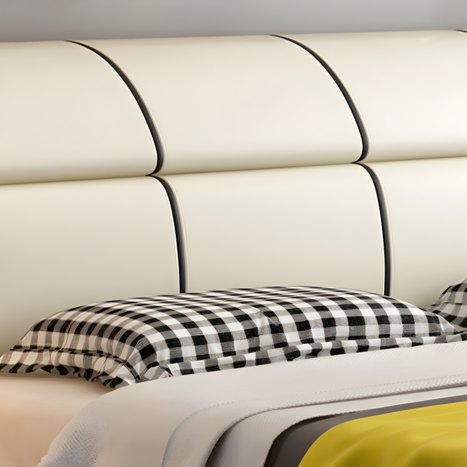 Glam Light Beige Bed Upholstered Wood Bed Frame with Headboard - image 6