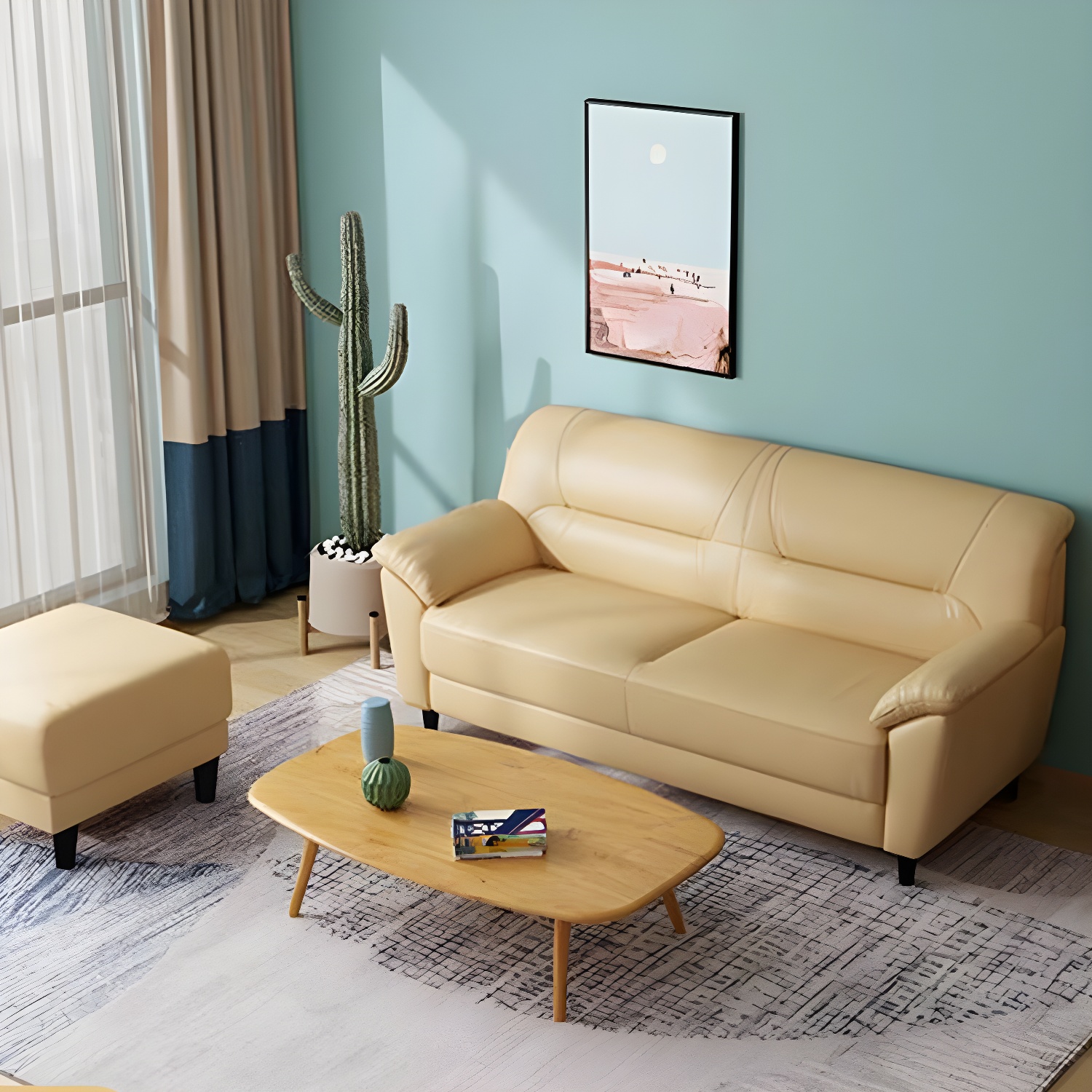 Leather Modern 2/3-seat Pillow Top Arm Sofa 70.87"/55.12" W Sewn Pillow Back Sofa - image 10