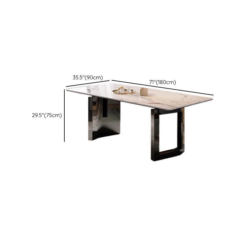 Dining Table Set with Slate Stone Top, Two-sided Pedestal, Padded Chair, Back, for 6 People/4 People in White - image 11