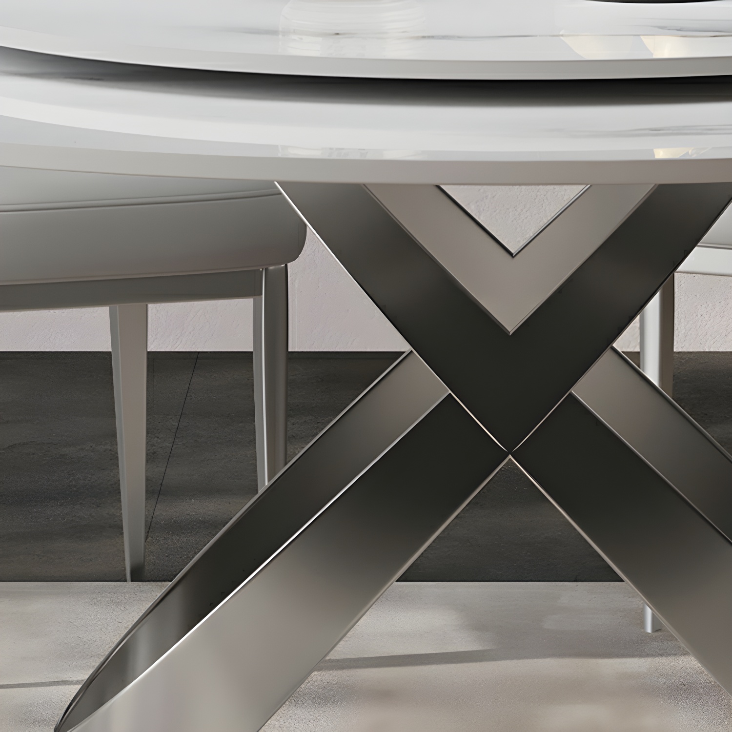 Stunning White Stone Round Dining Table with Lazy Susan and Silver Steel Pedestal Base - image 9