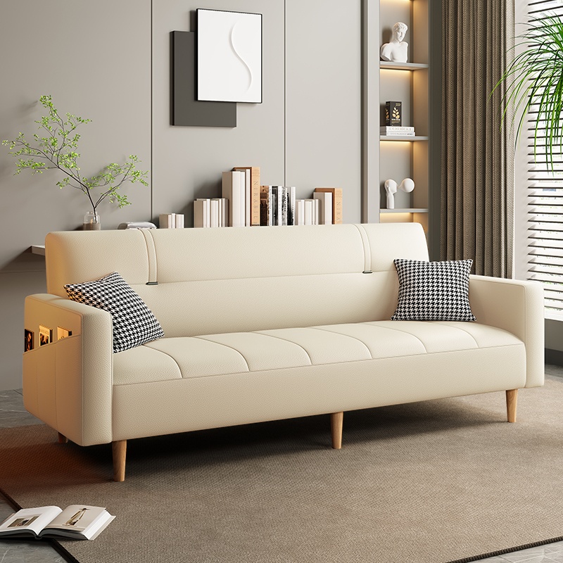 Synthetic Leather Convertible Sofa in Grey/Light Blue/Light Green with Arm