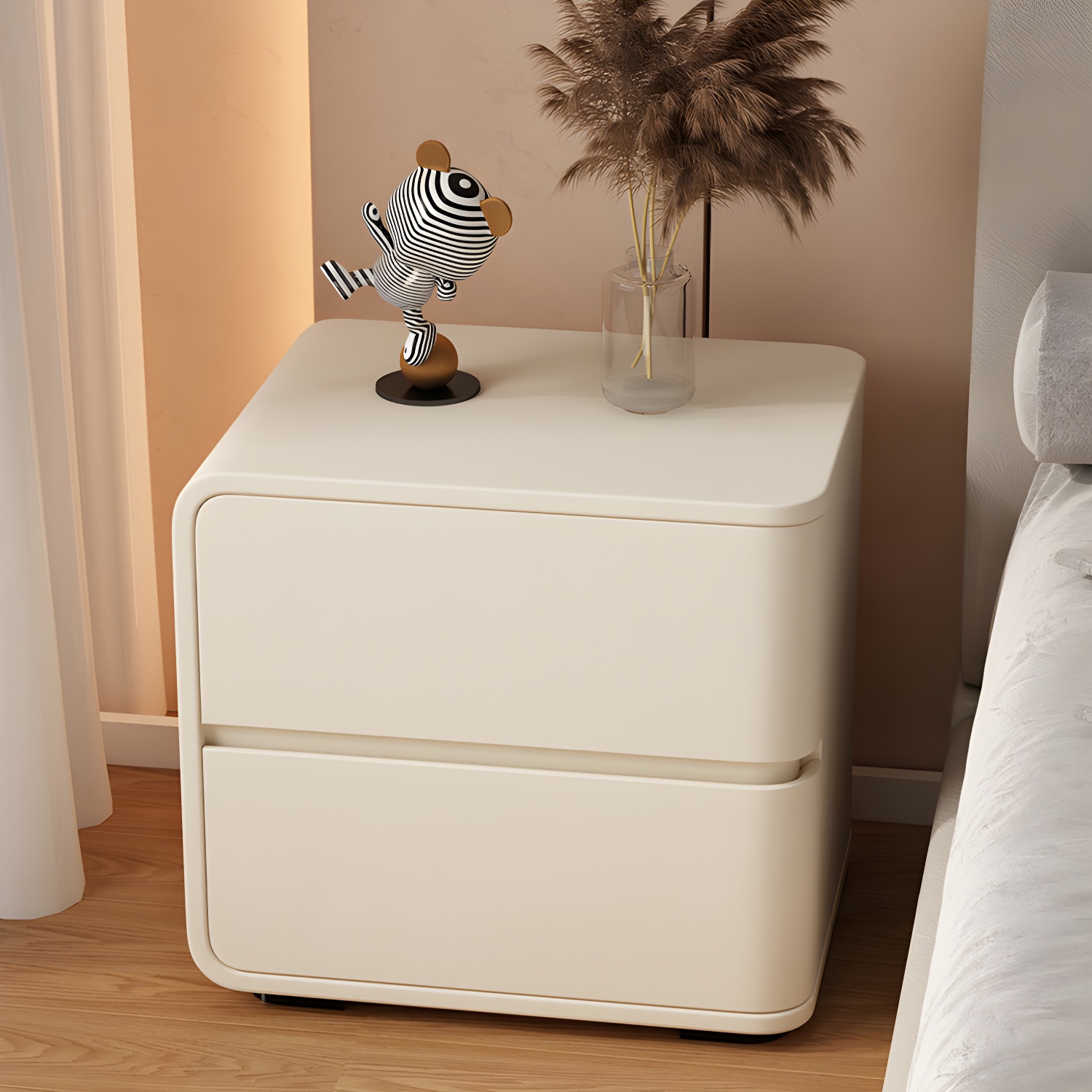 Contemporary Bed Nightstand Solid Wood Bedside Cabinet with 2 Drawers - image 12
