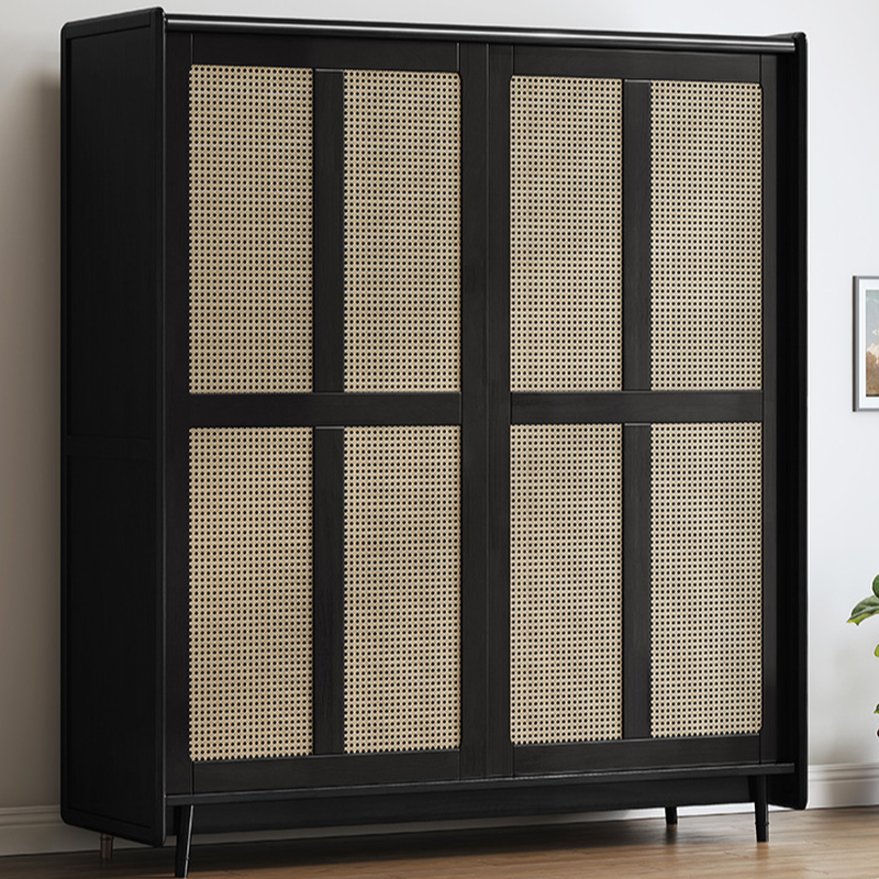 Ink Lumber Wardrobe Armoire with Compartments, Interior Shelves, and Hanging Rod