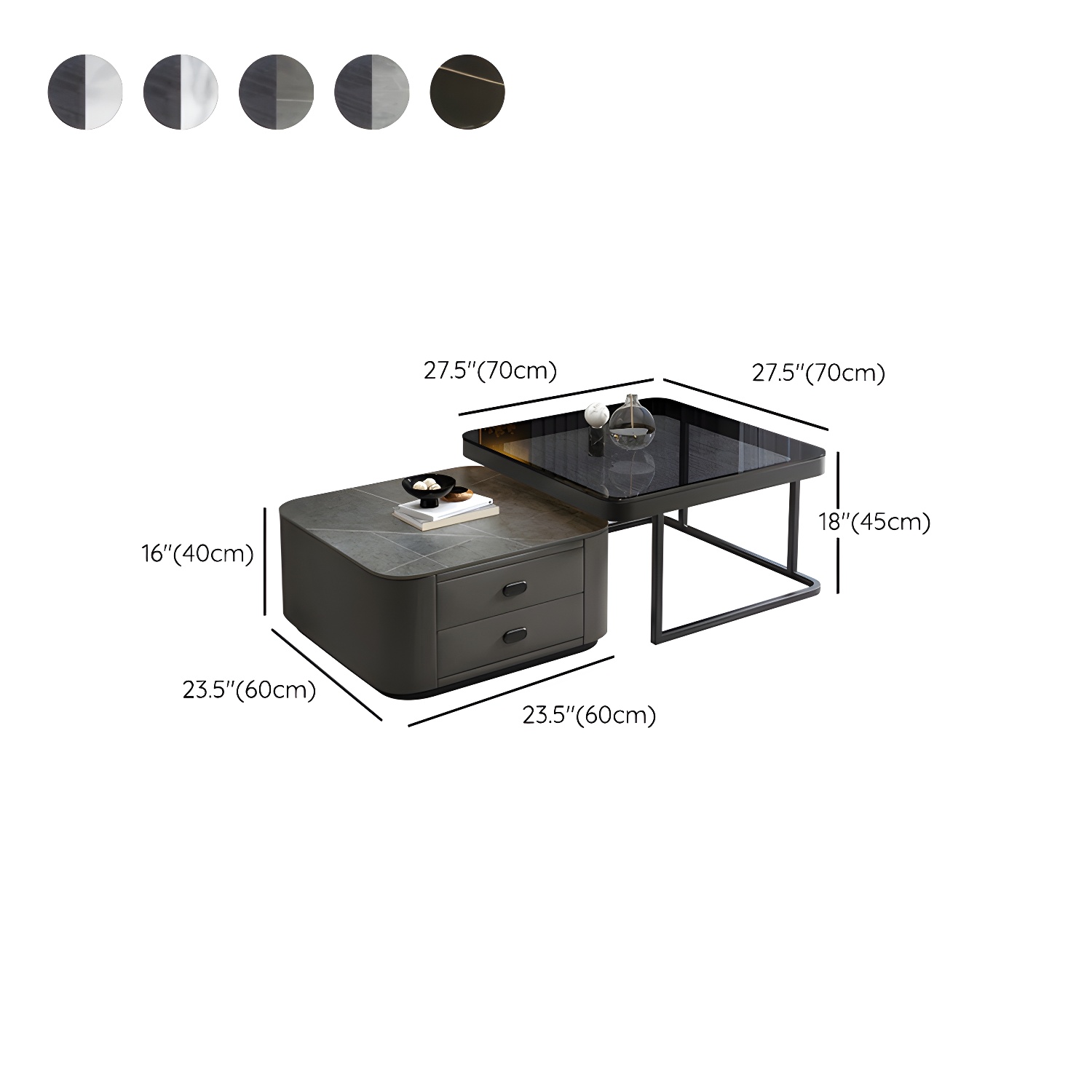 Square Coffee Table Glass Top 2 Nesting Coffee Table Set with Storage - image 22