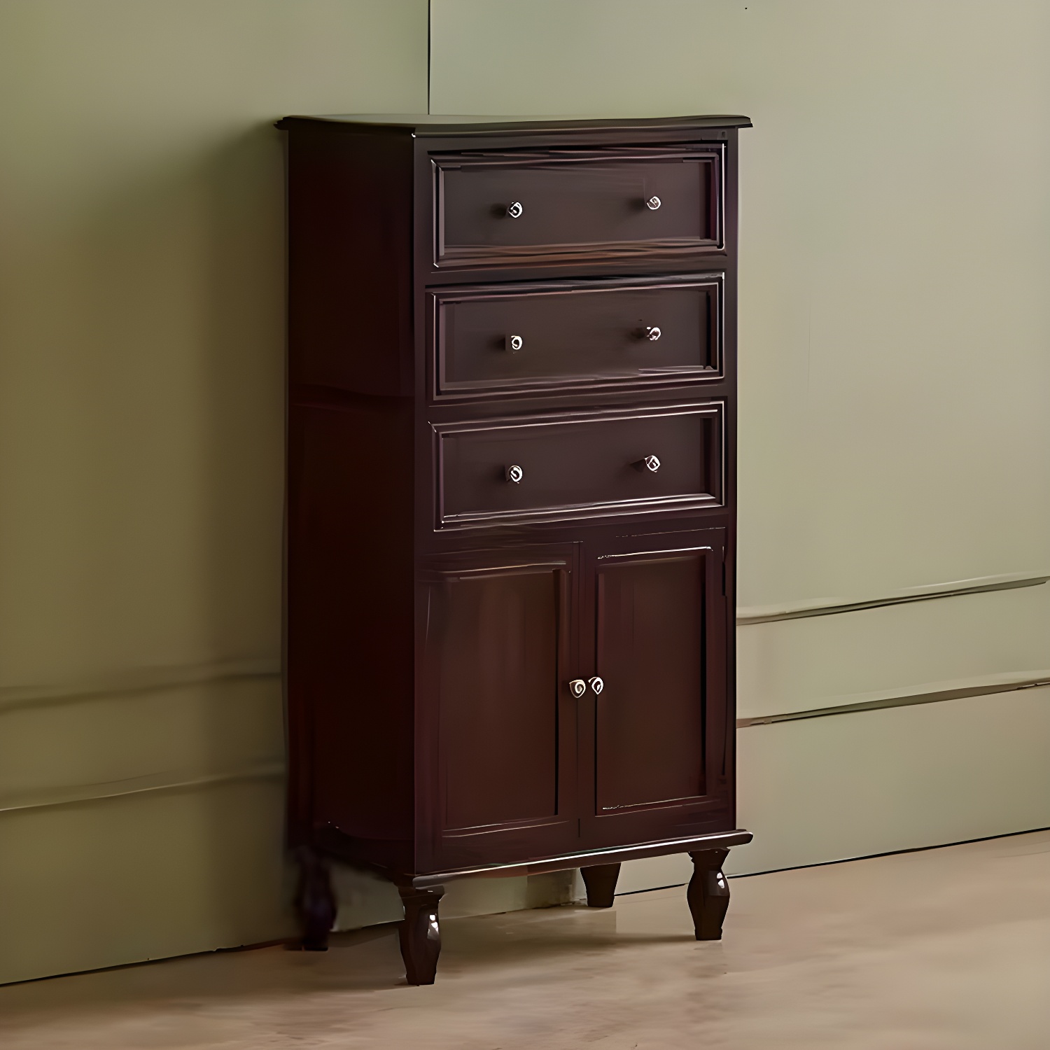 Mid-Century Modern Rectangular Wood Accent Cabinet with 1 Cabinet and Drawers