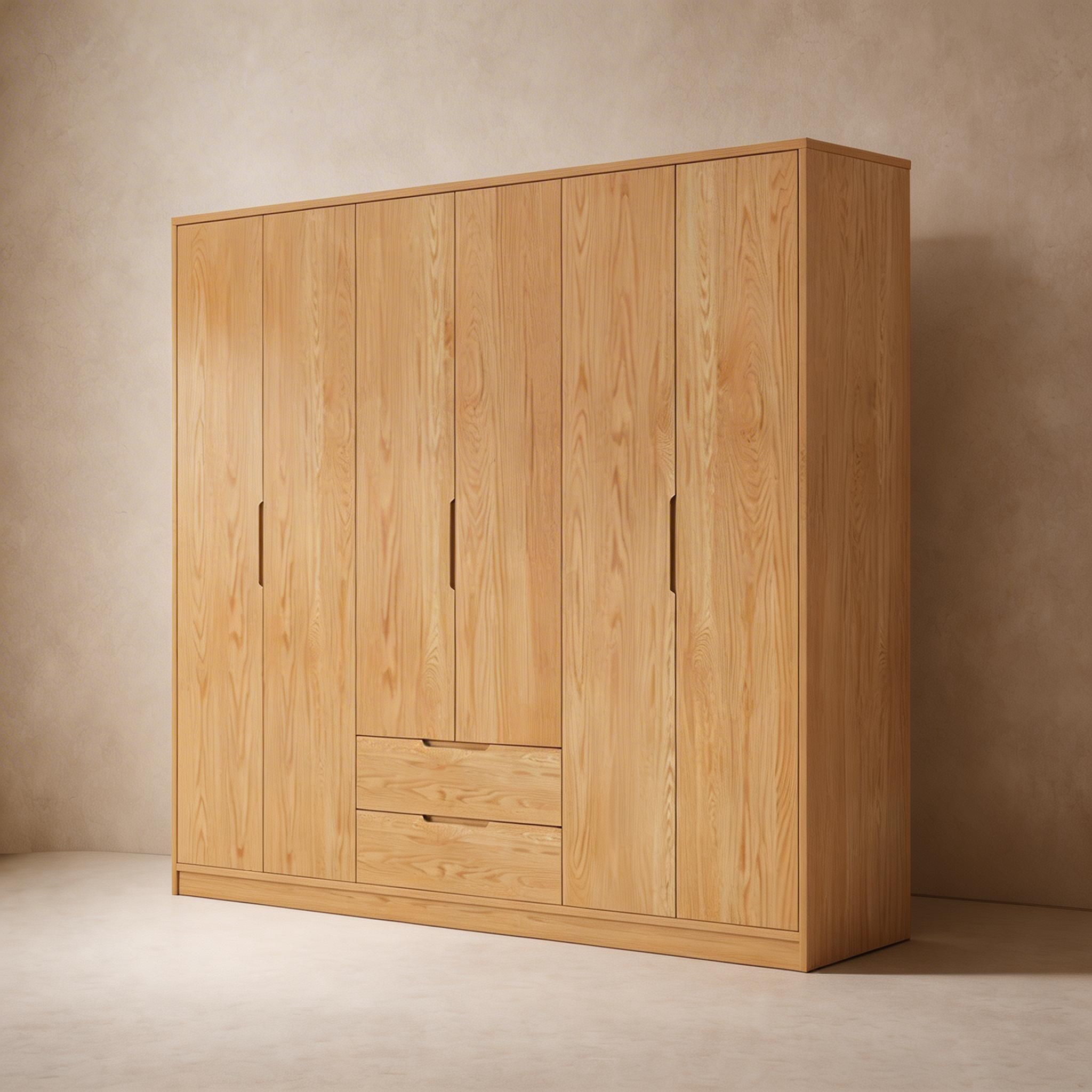 Modern Natural Wood Wardrobe Armoire with Sliding Doors, Drawers, and Shelves - image 52