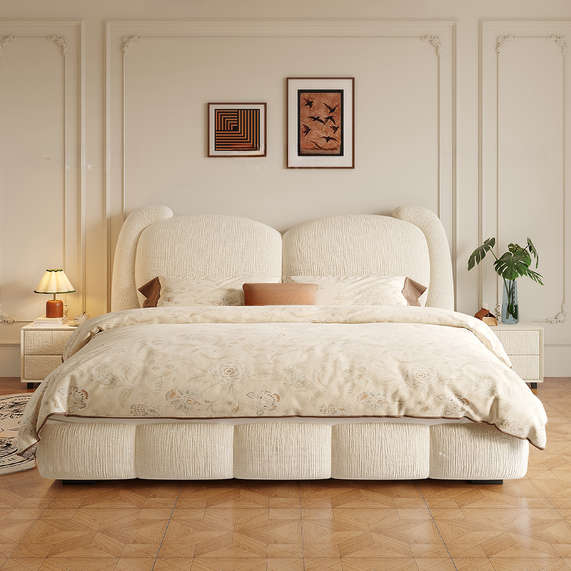 Solid Color Storage Included Panel Bed with 3 Storage Boxes and Panel Headboard, Upholstered in Sponge
