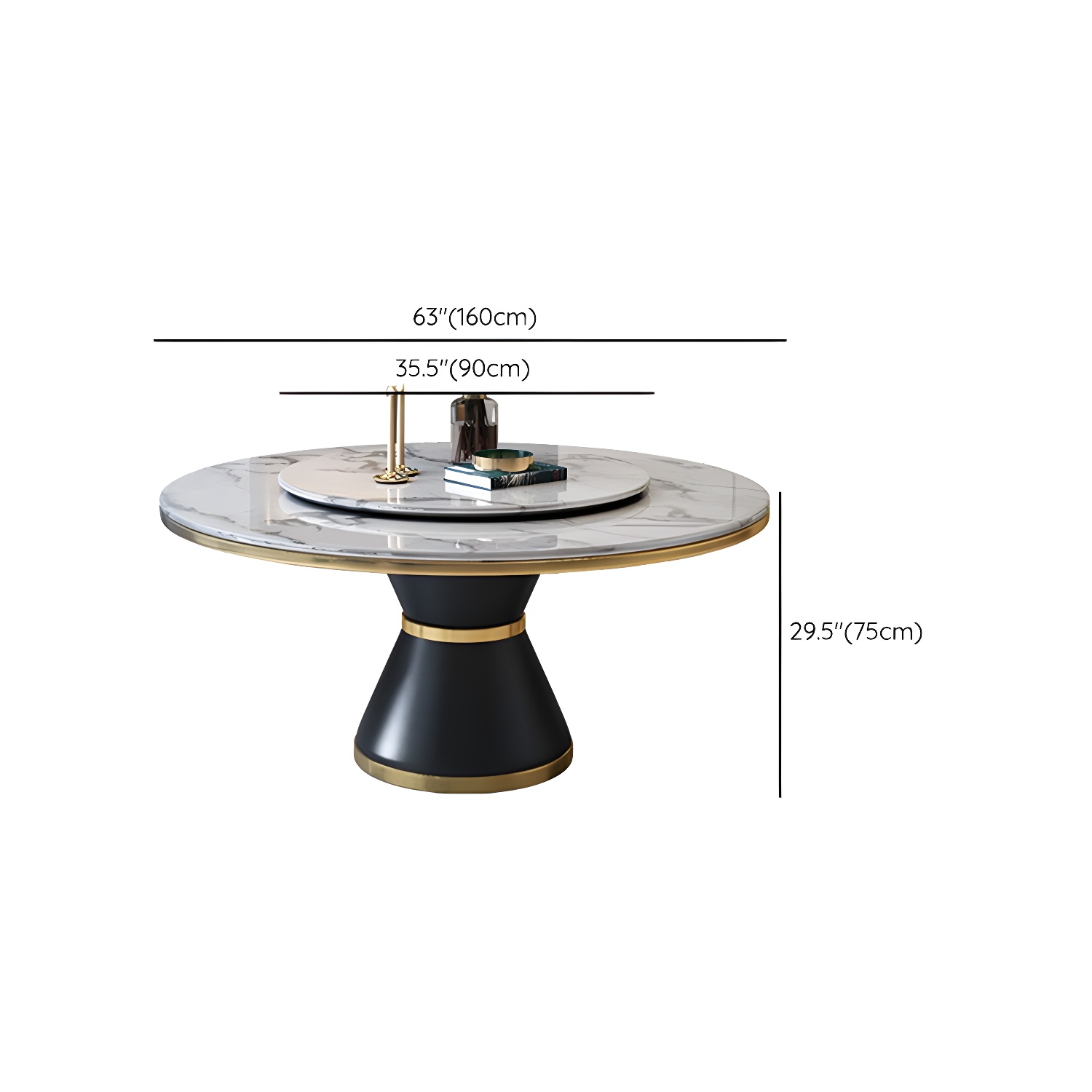 Glam Round Marble Dining Set in White with Black Metal Pedestal Base - 1/5/7 Piece Set - image 15