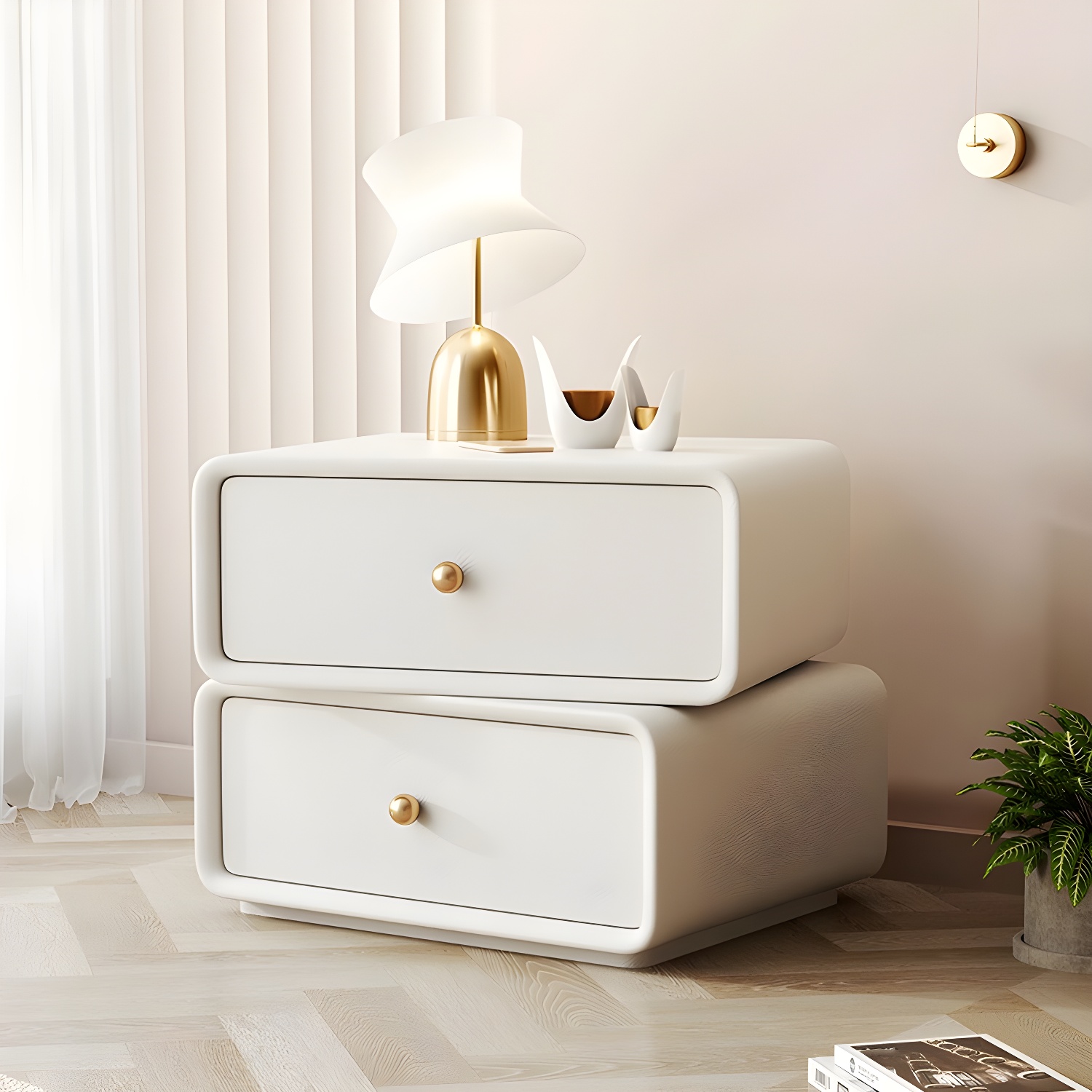 Modern Wood Nightstand with 2 Drawers - Faux Leather Countertop - Small and Stylish - image 9