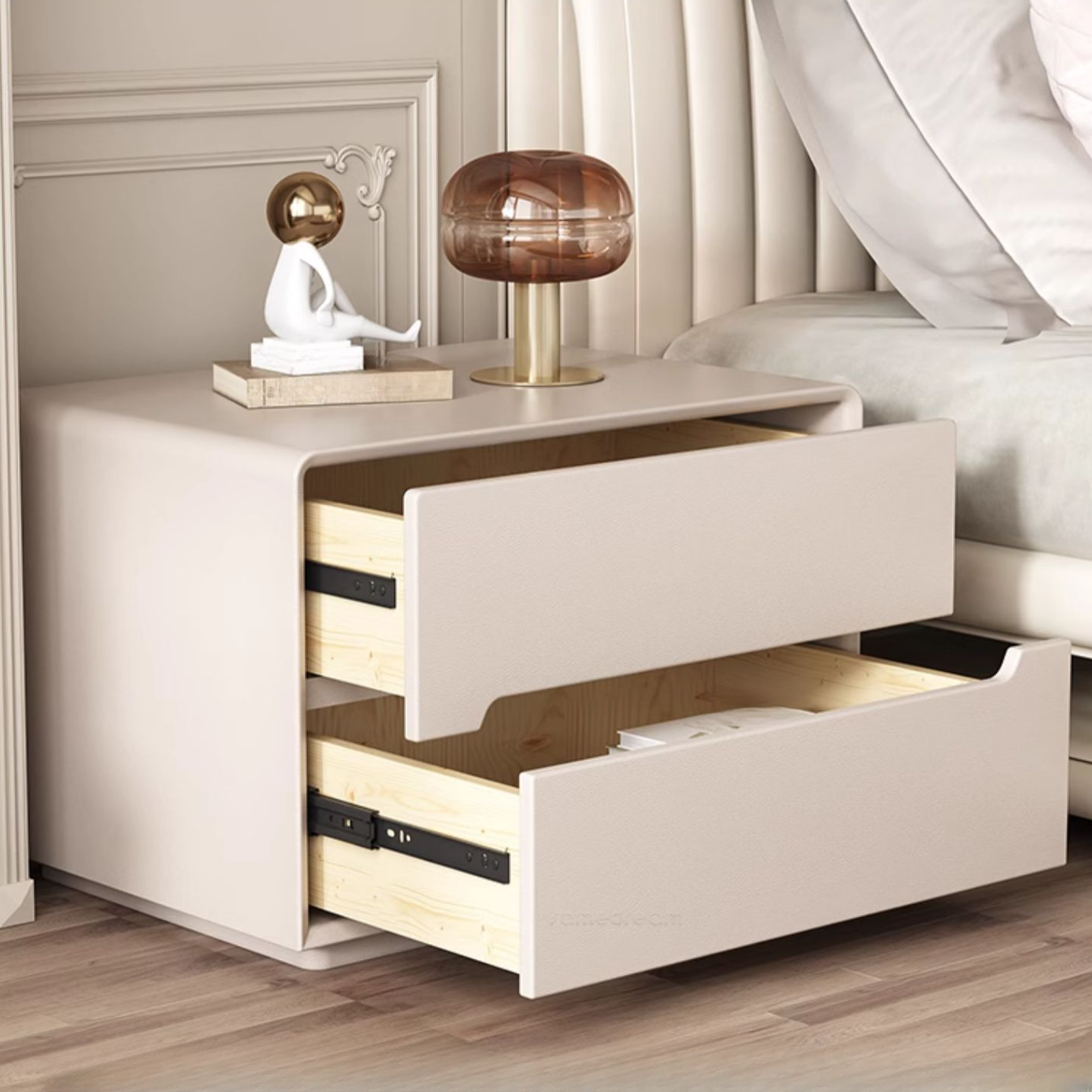 Trendy Drawer Storage Bedside Table with 2 Drawers and Vinyl Leather Countertop - image 9