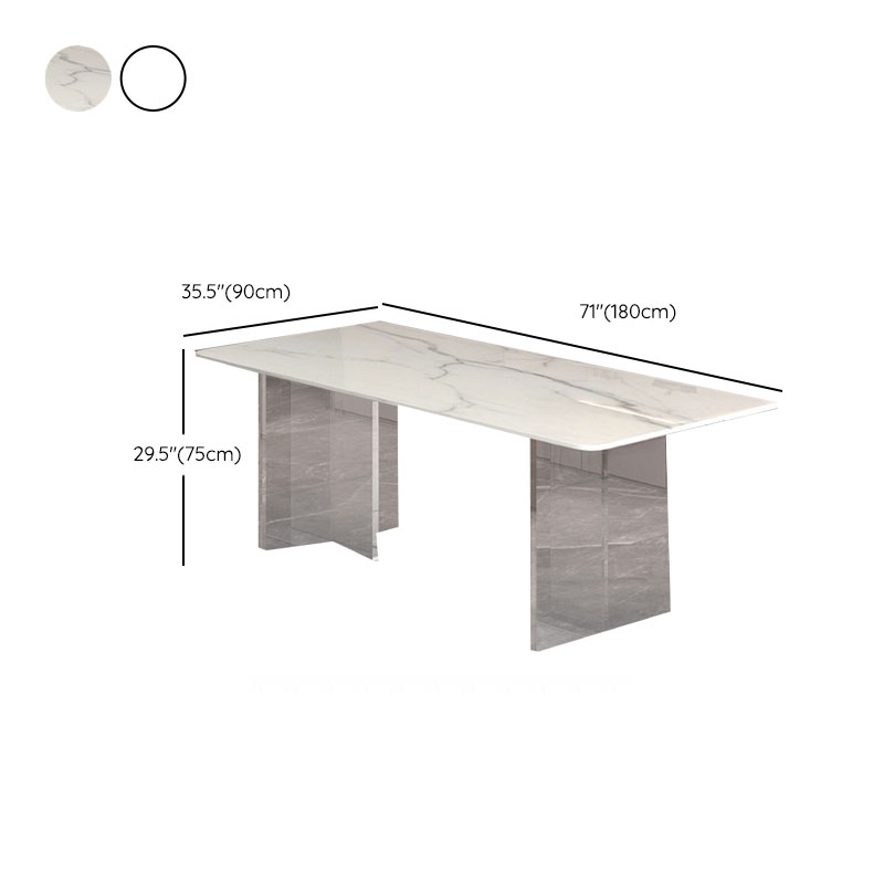 Dining Table Set with Rectangular White Slate Stone Top, Two-sided Pedestal Base, and Padded Chair with Back - image 12