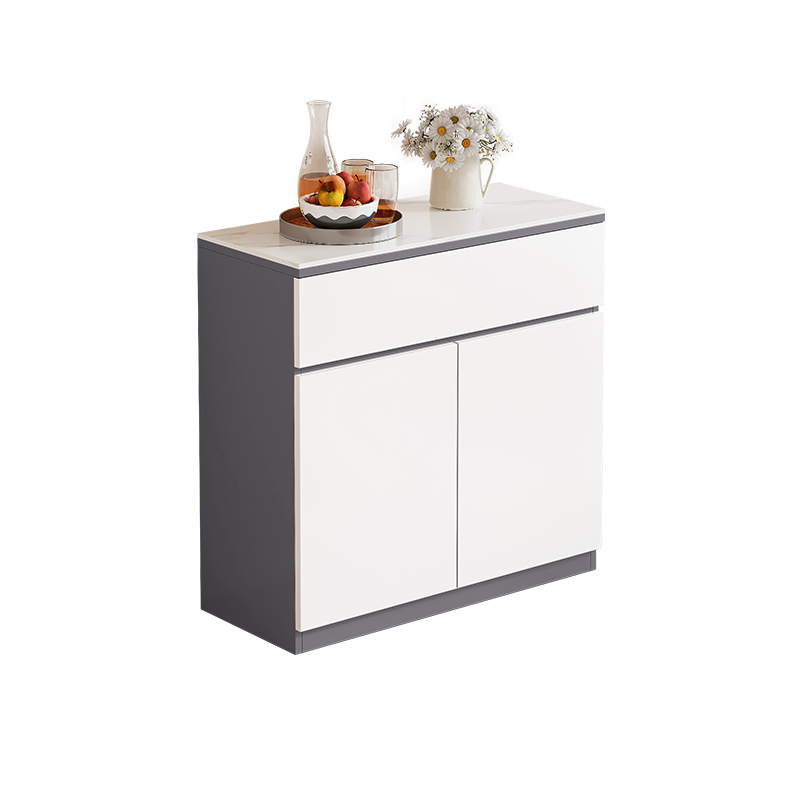 Standard/Wide Modish Adaptable Shelf Sideboard with Pantry Hutch and Sintered Stone Countertop, 3 Drawers/2 Drawers/Single Drawer & 3 Doors/4 Doors