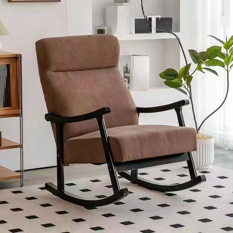 Modern Simple Style Wood Rocking Chair Couch with Cushioned Track Arm
