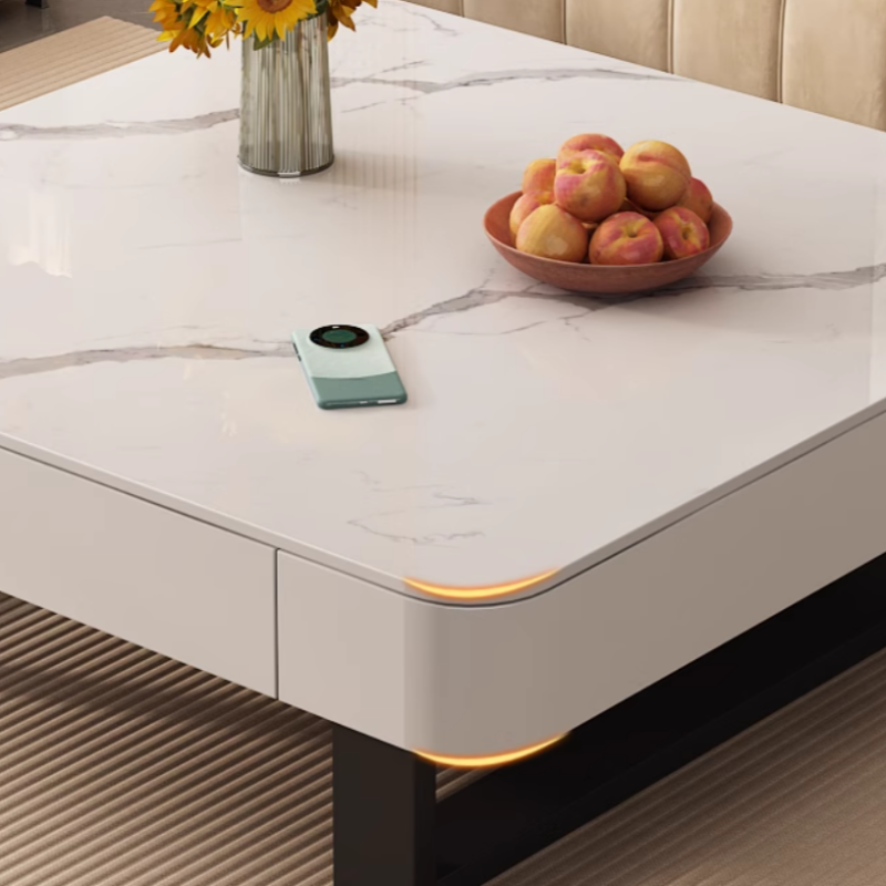 Funky Single Rock Side Table with Toboggan Base, Gray/White Square Top, and 1 Drawer - image 8