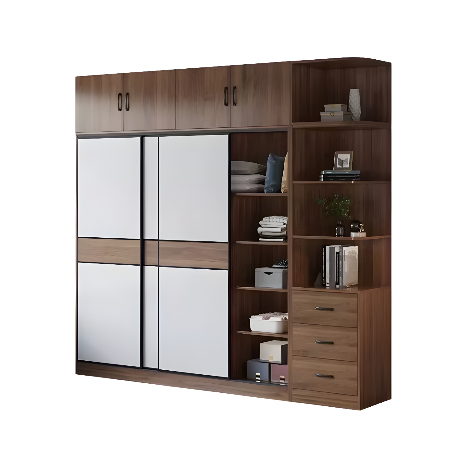 Modern Brown Wood Wardrobe Armoire with Sliding Doors, Shelves, and Clothing Rod - image 5