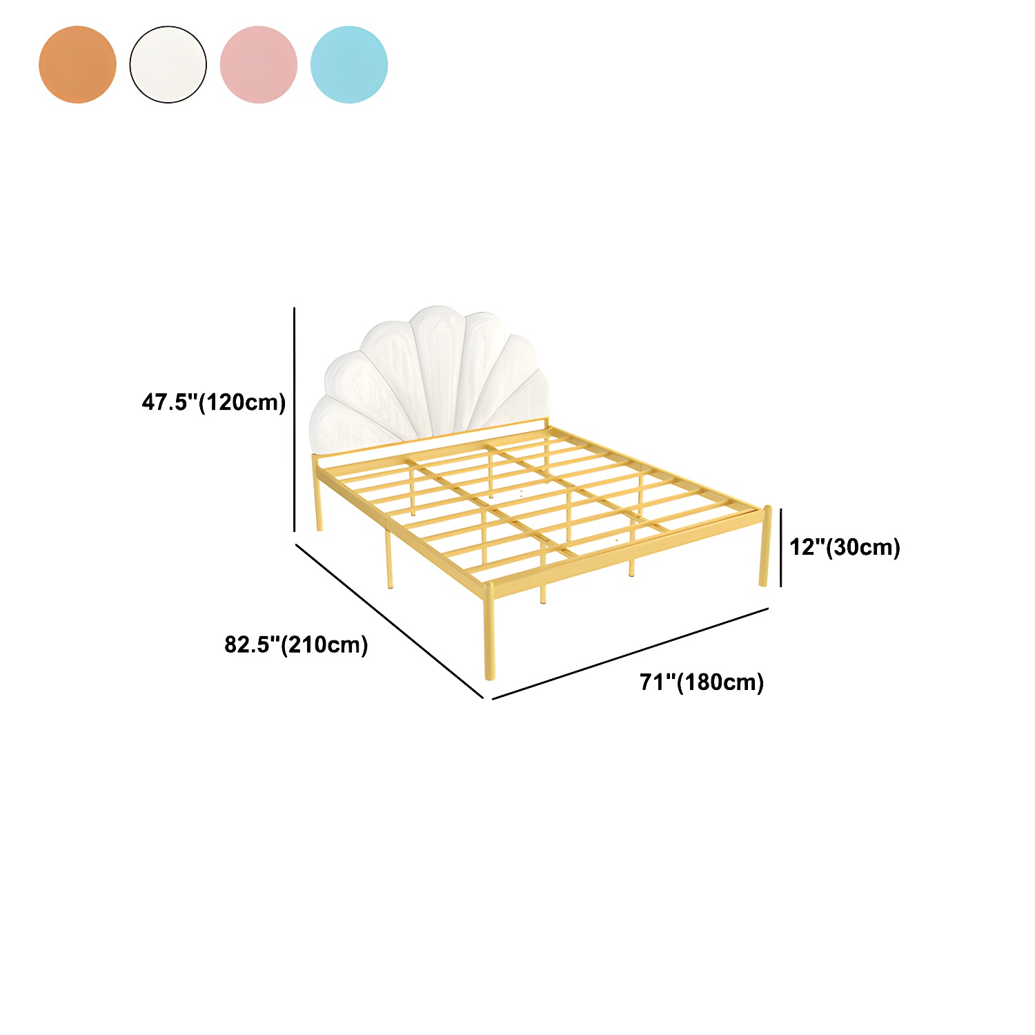 shell Suede Upholstered Headboard ,47 inch High Metal Panel Bed - image 16