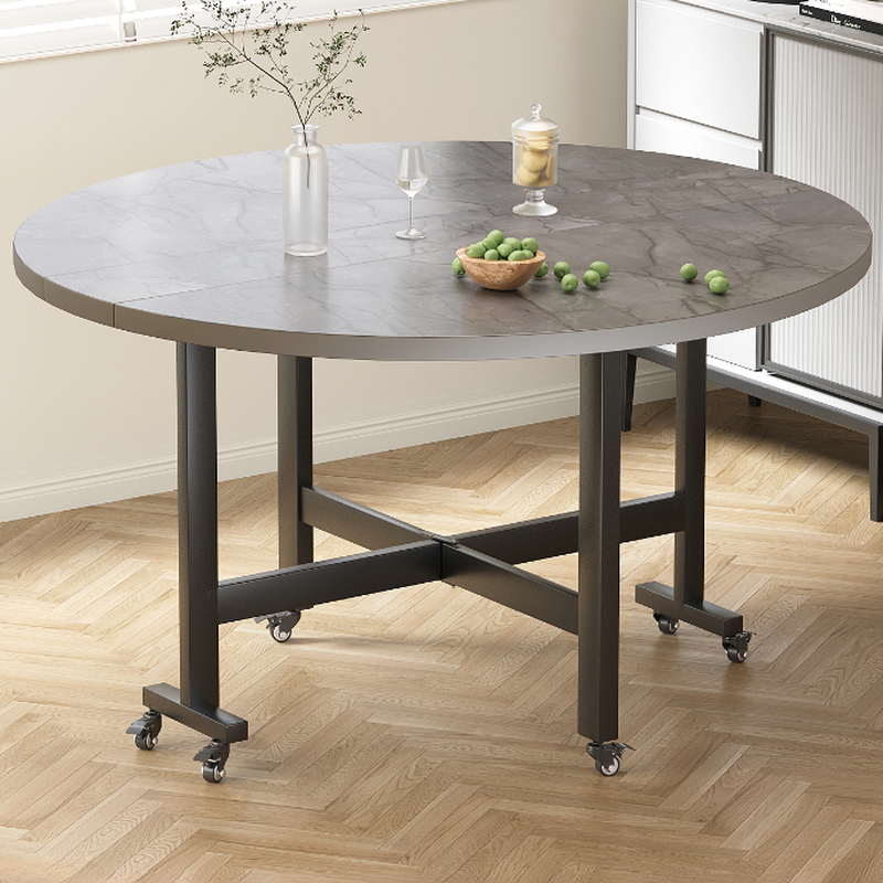 Contemporary Circular-shaped Timber Dining Table in Gray, Extendable - image 3