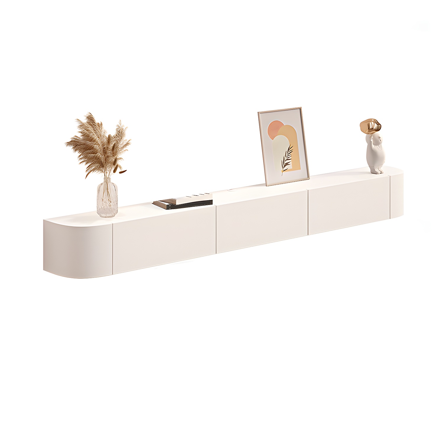 Contemporary Solid Wood Wall-mounted TV Media Stand with Drawers - image 3