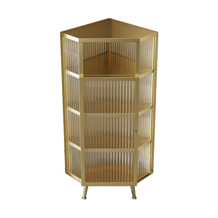 Gold Corner Accent Cabinet with Glass Doors and Metal Shelving - image 8
