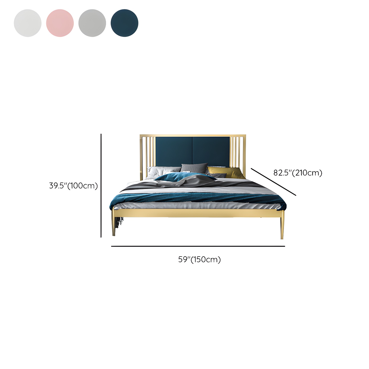 Metal Open-Frame Bed Contemporary Standard Bed with Custom Gold Legs - image 13