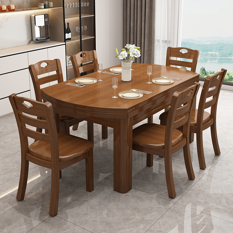 Oval Rubberwood Dining Table Set, Seats 6, Copper/Natural Finish