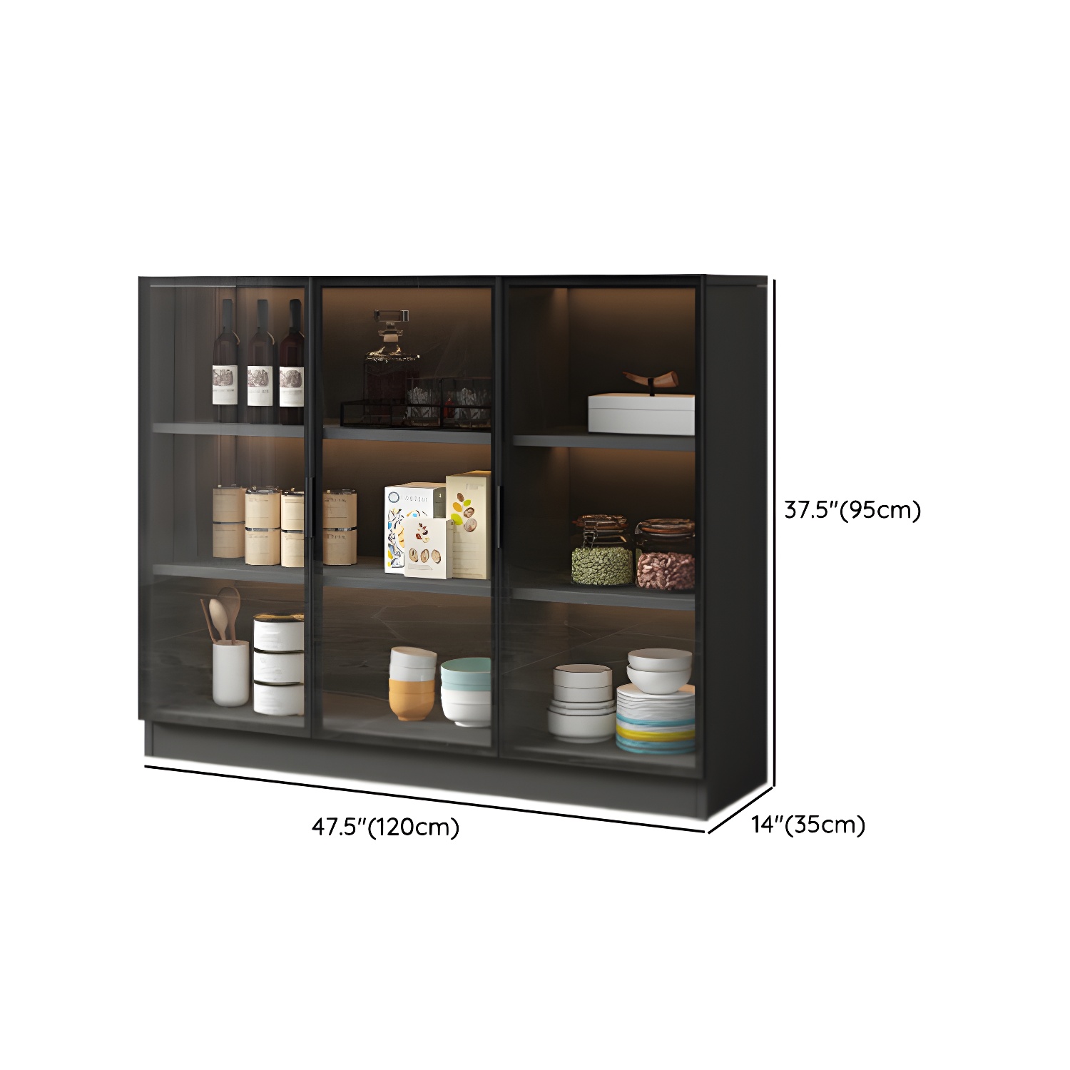 Black Modern Wood Sideboard Credenza with Glass Doors and Interior Shelves - image 10