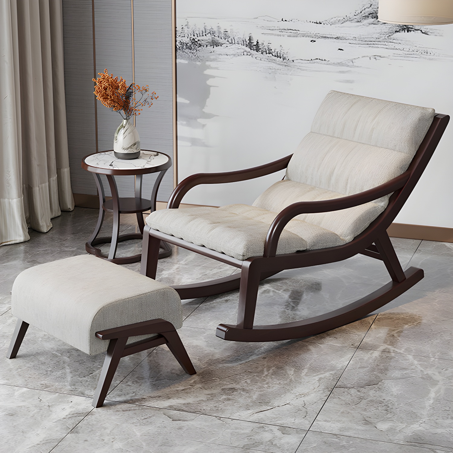 Reclining Solid Wood Living Room with Dark Legs Traditional Rocking Chair - image 7