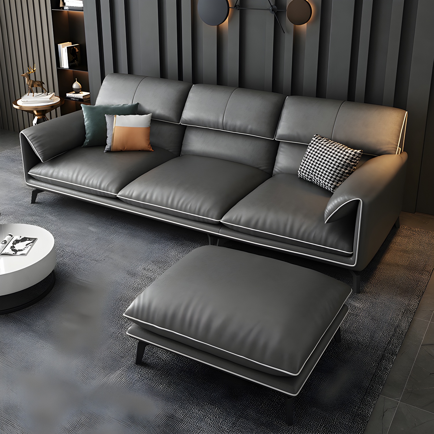 Modern Gray Stationary Sectional Sofa with Wood Frame and Pillow Top Arm