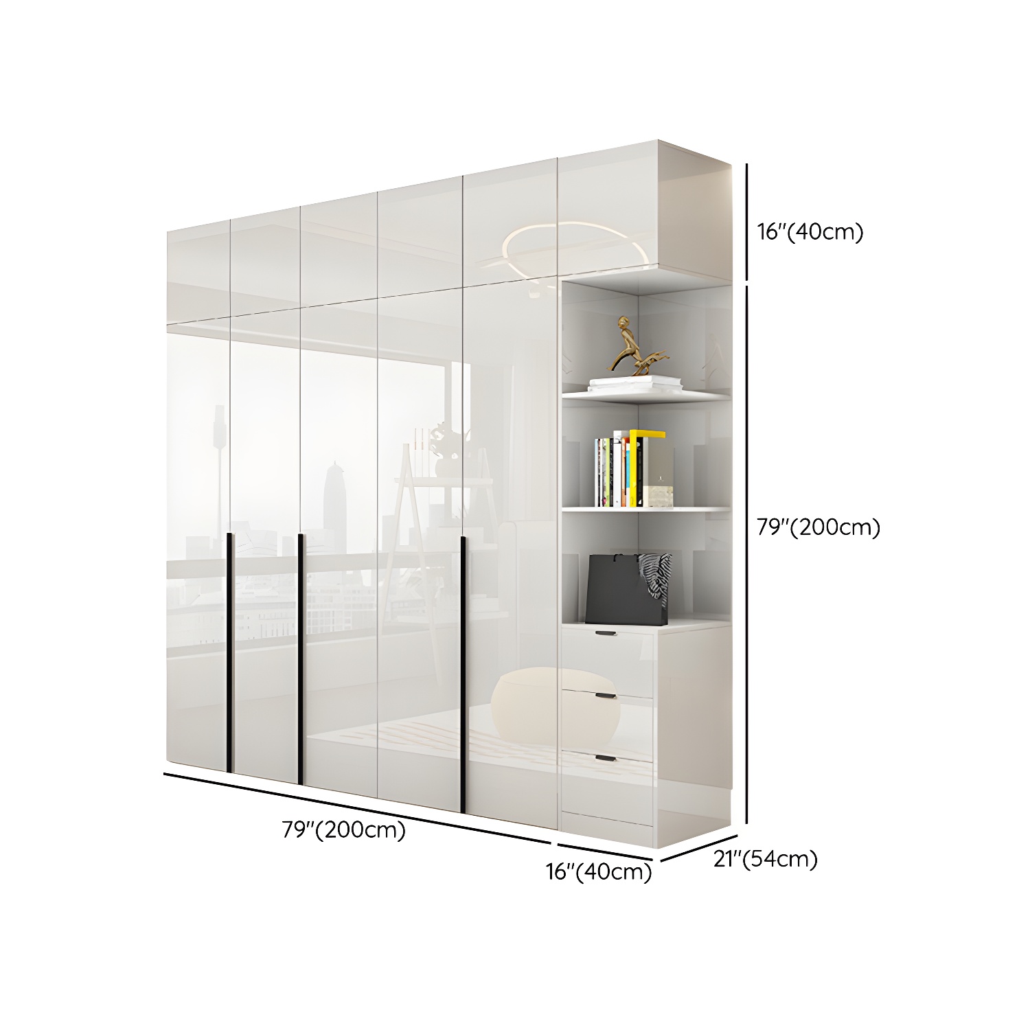 Modern White Wood Wardrobe Armoire - Drawers and Shelves Included - image 34