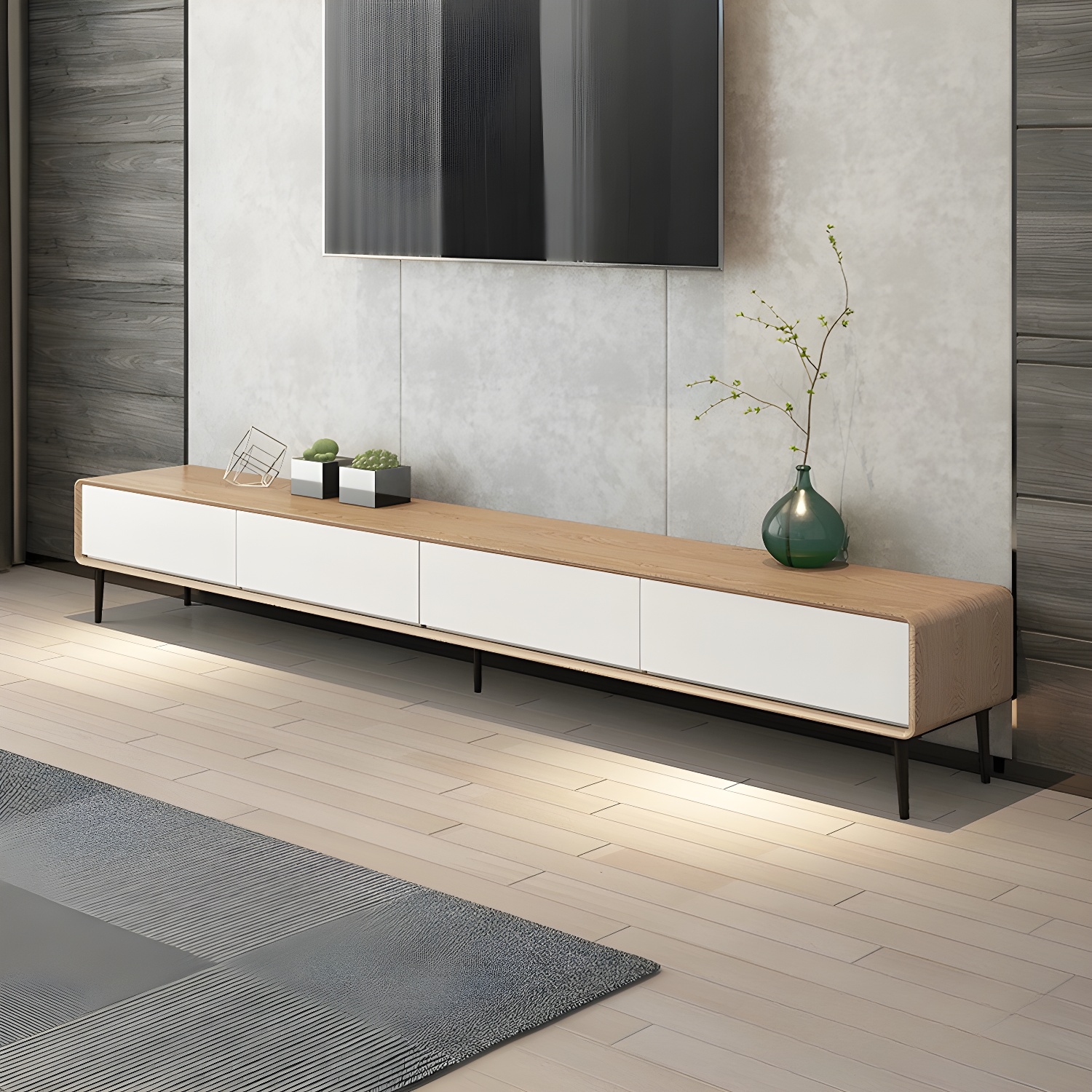Modern Wooden Long and Low TV Stand with 4 Drawers, No Assembly Required, Dark Tone - image 5