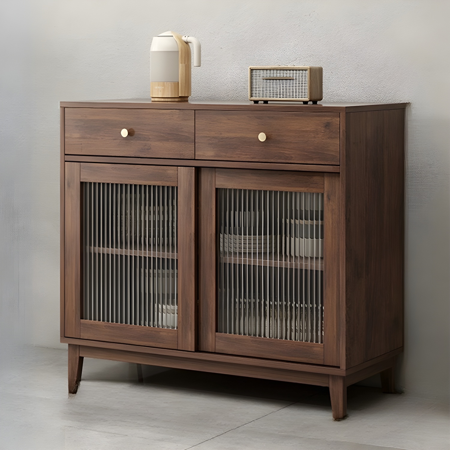 Contemporary Wood Buffet with Glass Doors and 3 Storage Drawers - image 2