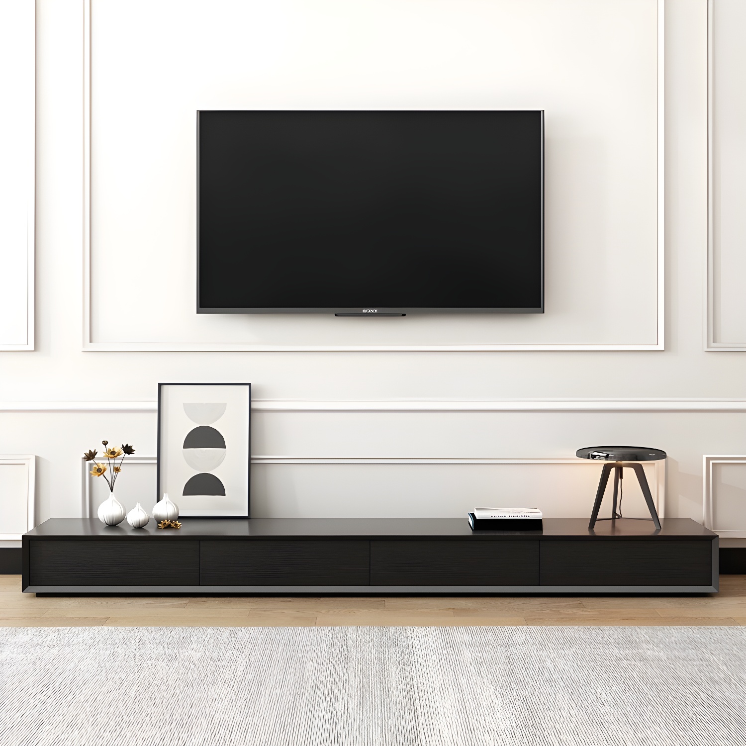 Modern Minimalist Black Finish TV Stand Console with Storage Drawers