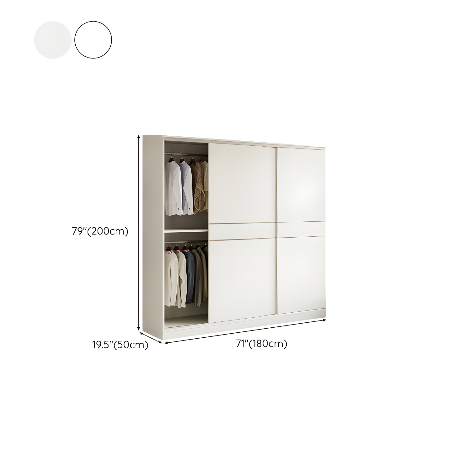Fashionable Sliding Door Storage Wood Wardrobe with Metal Clothing Rod and Shelves in White Color - image 16