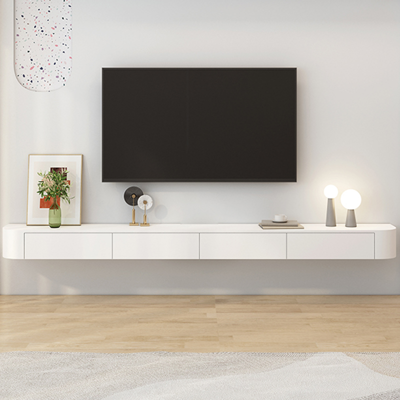 Deco Wall Mounted Wood TV Stand in White with 2 Drawers and 1 Cabinet