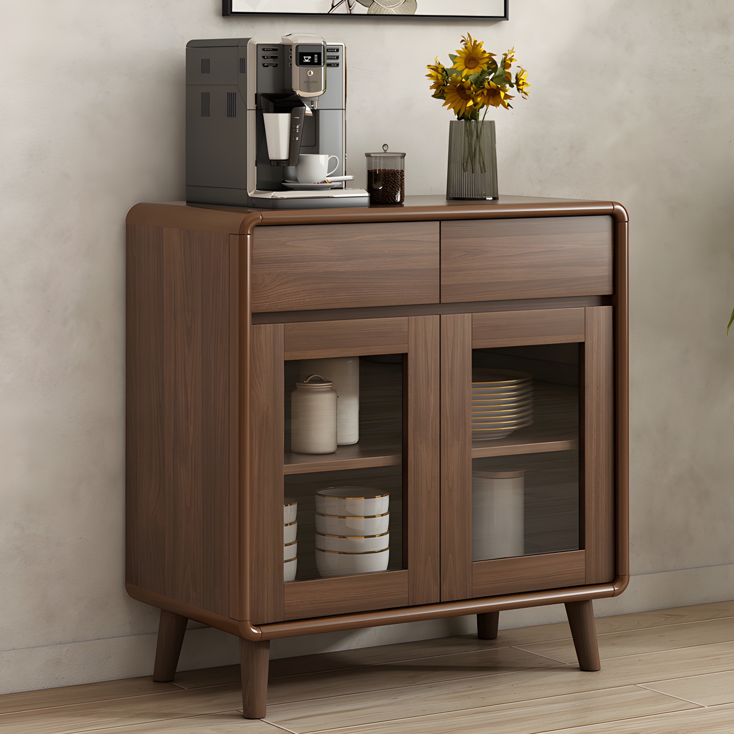 Modern Brown Wood Sideboard with Cabinets and Drawers - Stylish and Functional Buffet for Storage - image 10