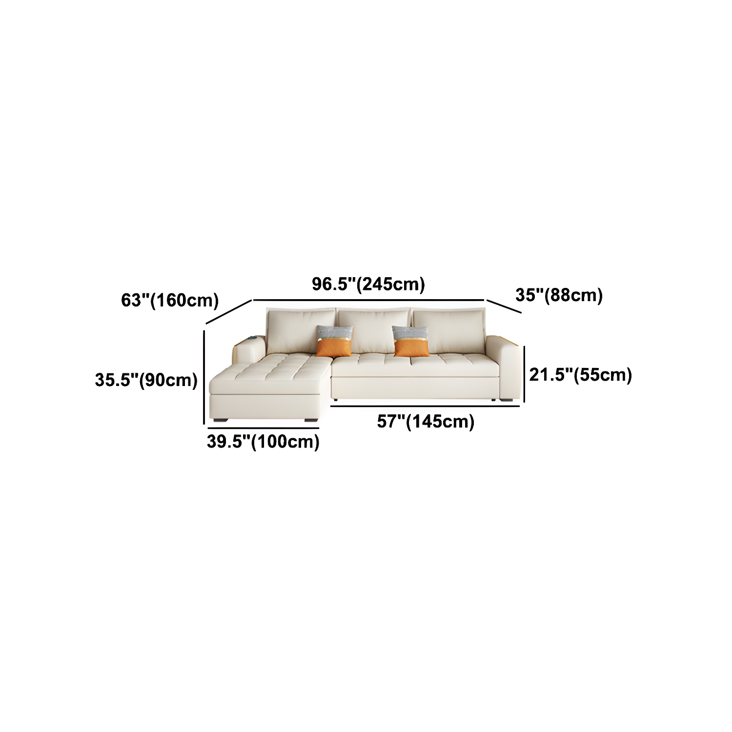 White Modern Sofa Bed with Storage USB Charging Convertible Sectional - image 10