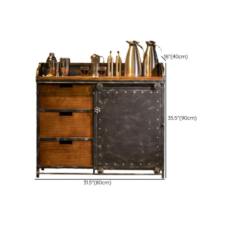 Industrial Metal Sideboard Cabinet with Wood Countertop, 3 Drawers, and Sliding Doors - image 29